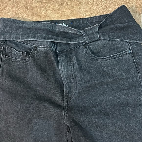 Paige Colette Cropped Flare Leg Belted Sash Raw Hem Jeans Ravenwood Black - Picture 2 of 7